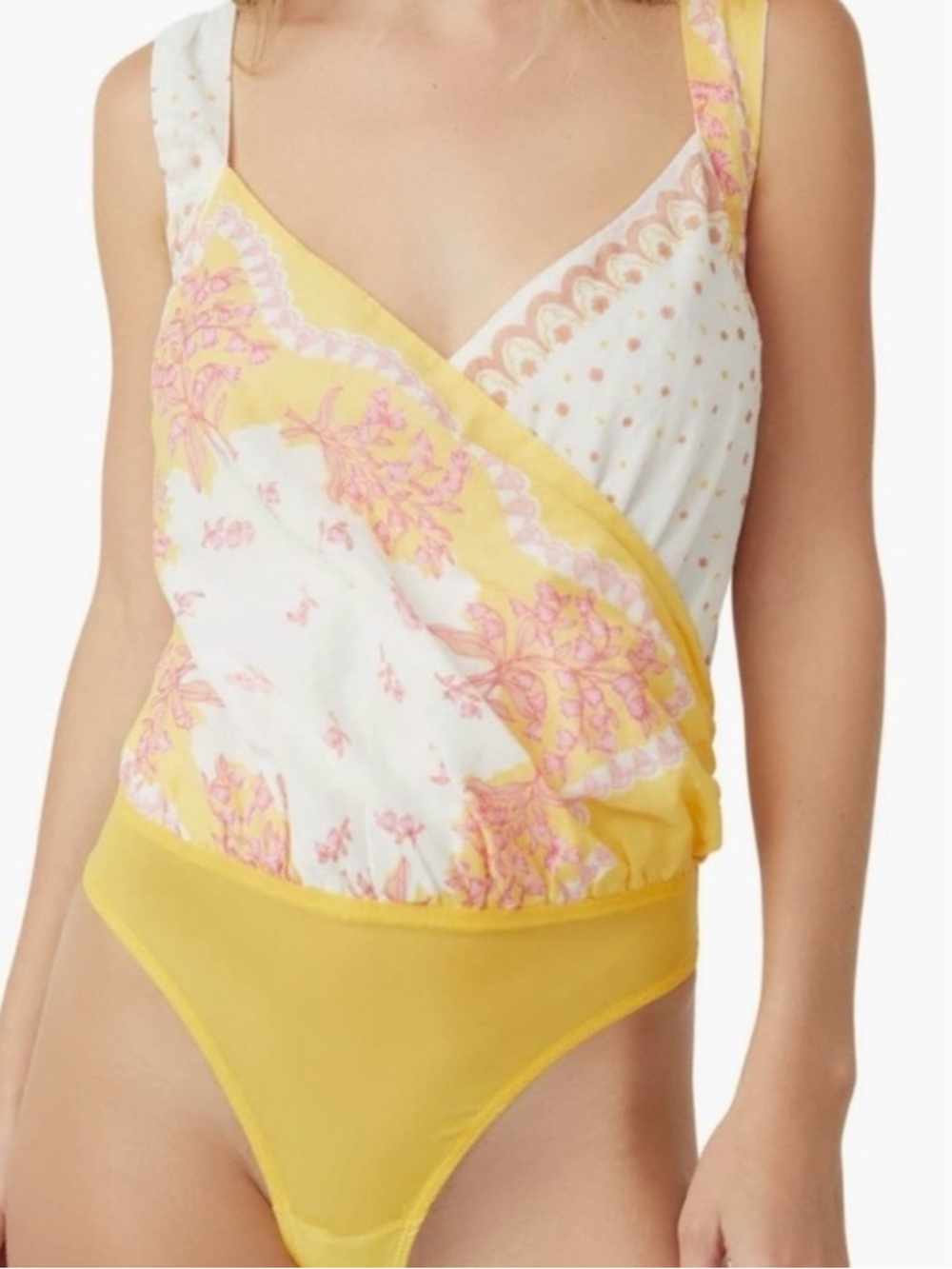 Free People Sweet Thing Marigold Combo Cotton Bodysuit sz M New